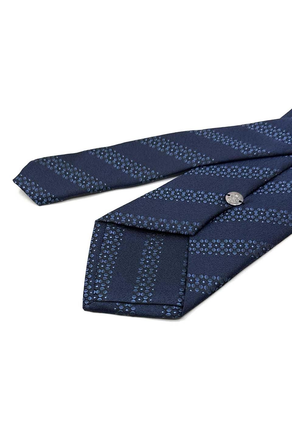 Lacivert Çizgi Desen Mendilli Klasik Kravat KK13460