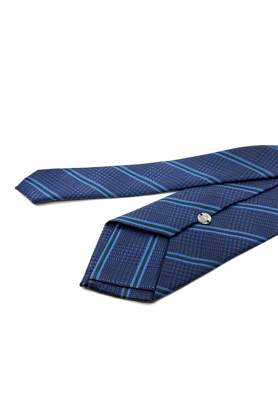 Lacivert Çizgi Desen Mendilli Klasik Kravat KK12371