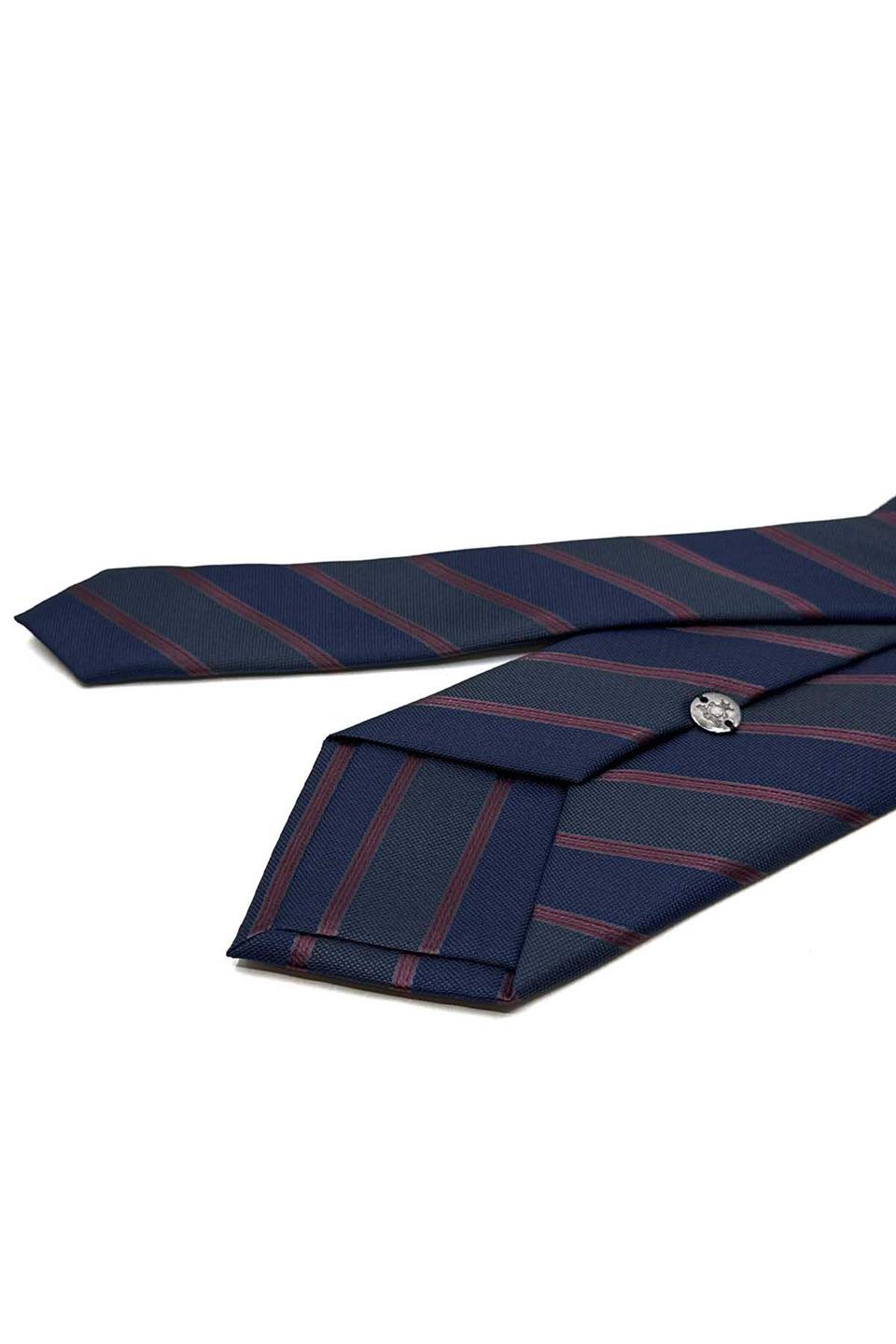 Lacivert Çizgi Desen Mendilli Klasik Kravat KK12877