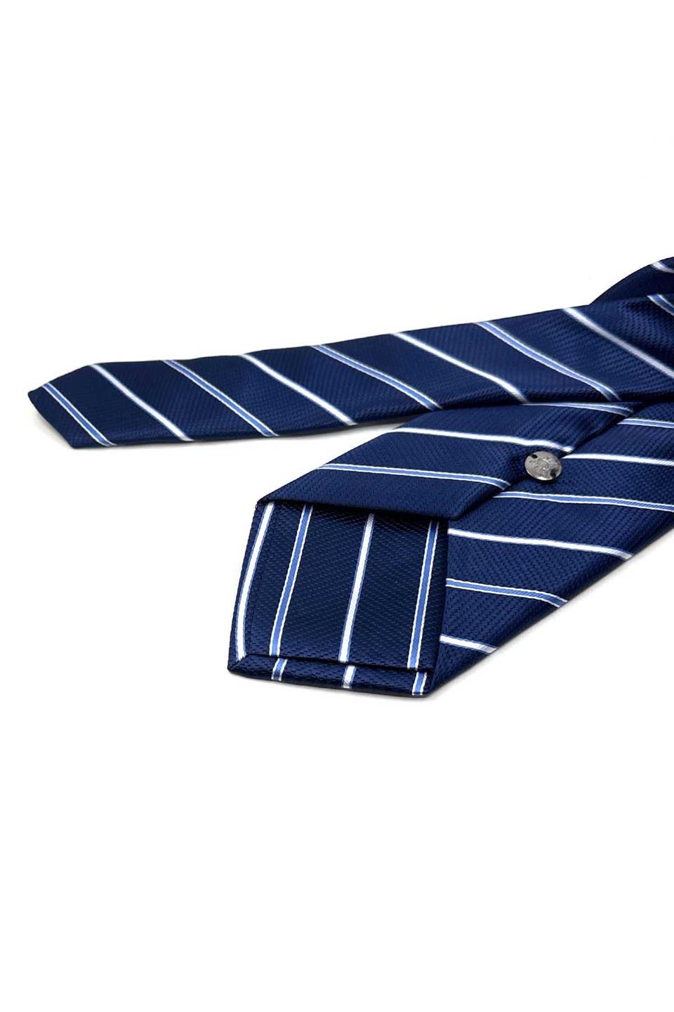 Lacivert Çizgi Desen Mendilli Klasik Kravat KK13682