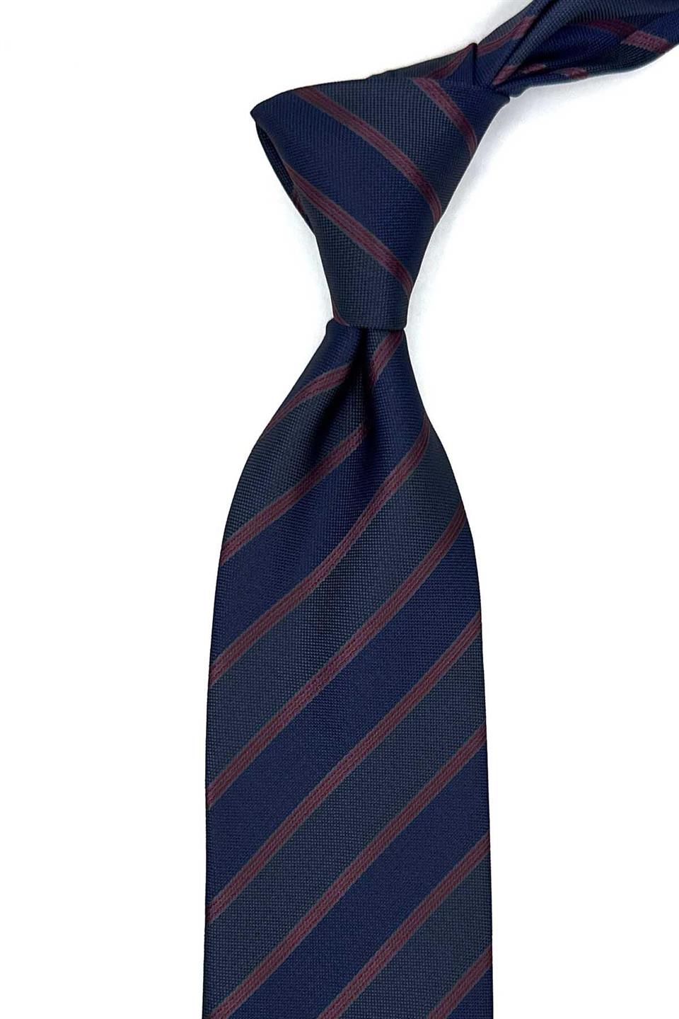 Lacivert Çizgi Desen Mendilli Klasik Kravat KK12877