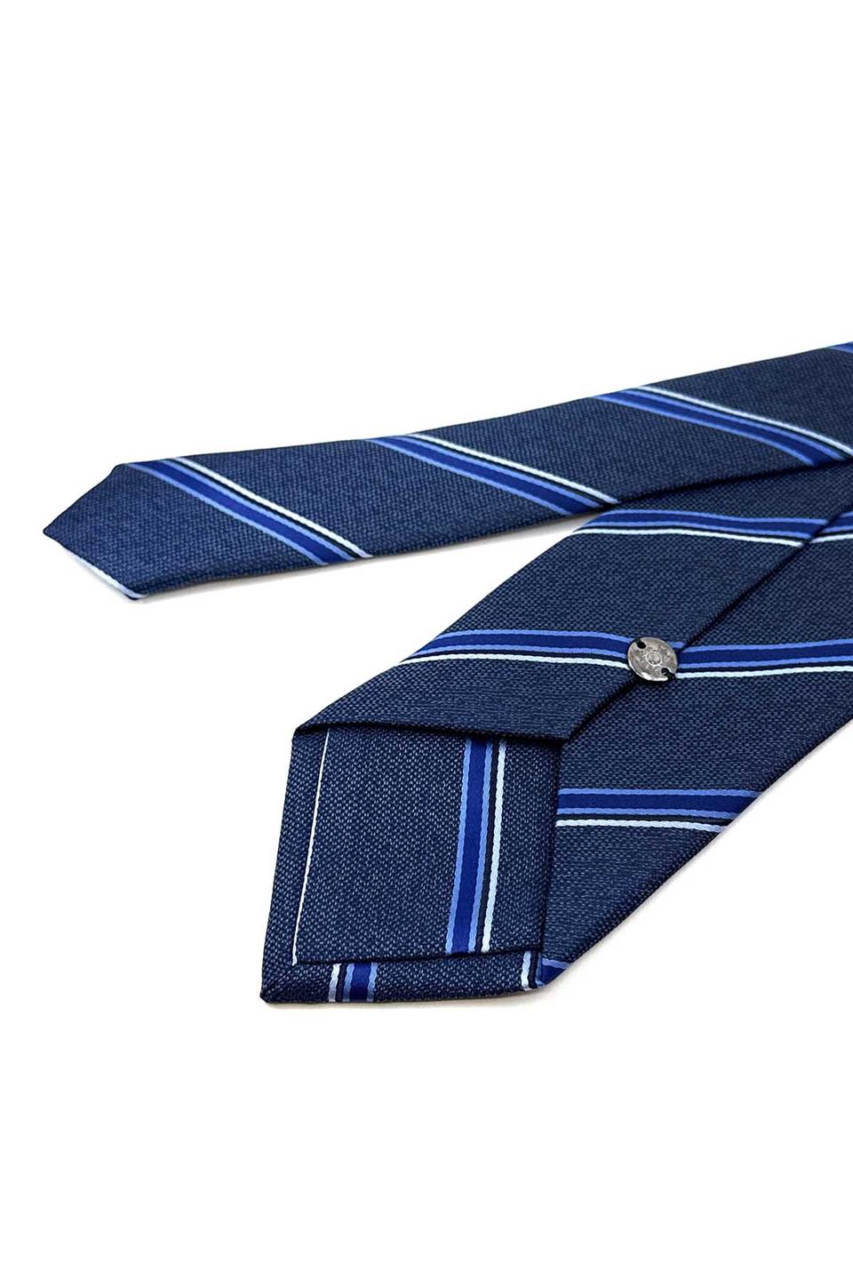 Lacivert Çizgi Desen Mendilli Klasik Kravat KK12268