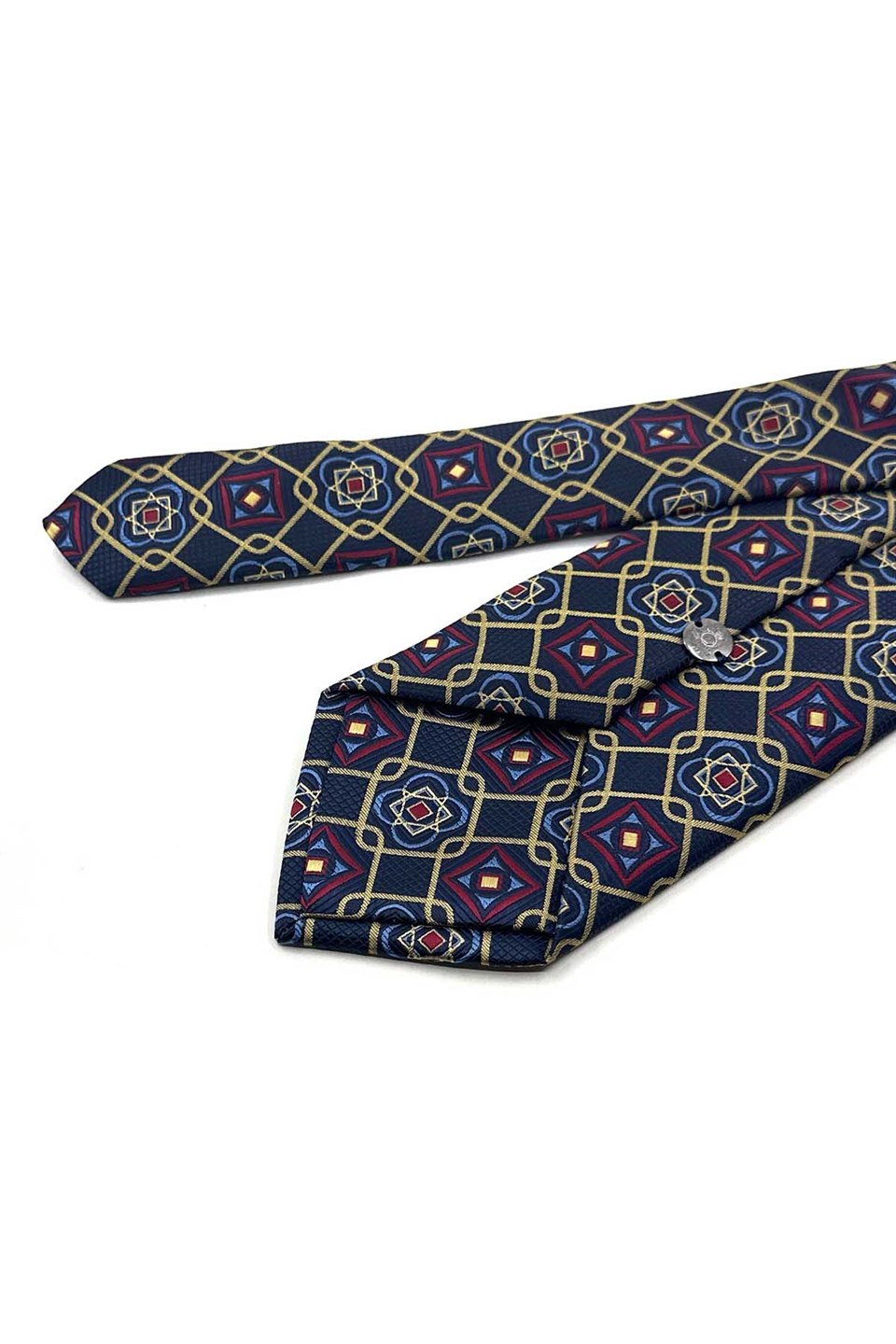 Lacivert Çok Renkli Motif Desen Mendilli Klasik Kravat KK13768