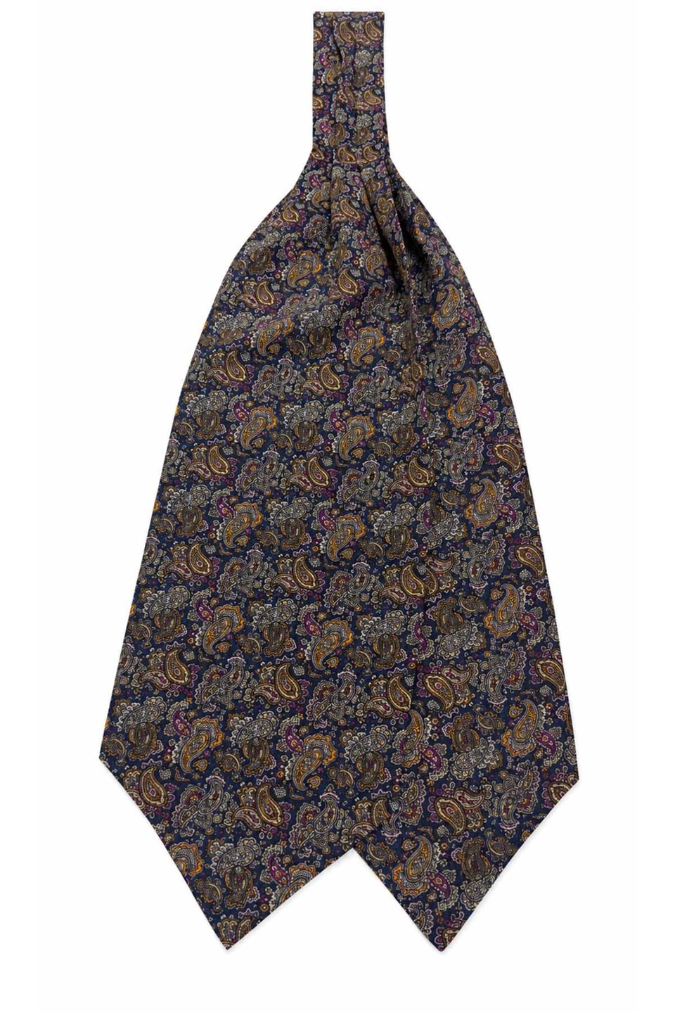 Lacivert Çok Renkli Şal Desen İtalyan İpek Ascot Kravat SAC92