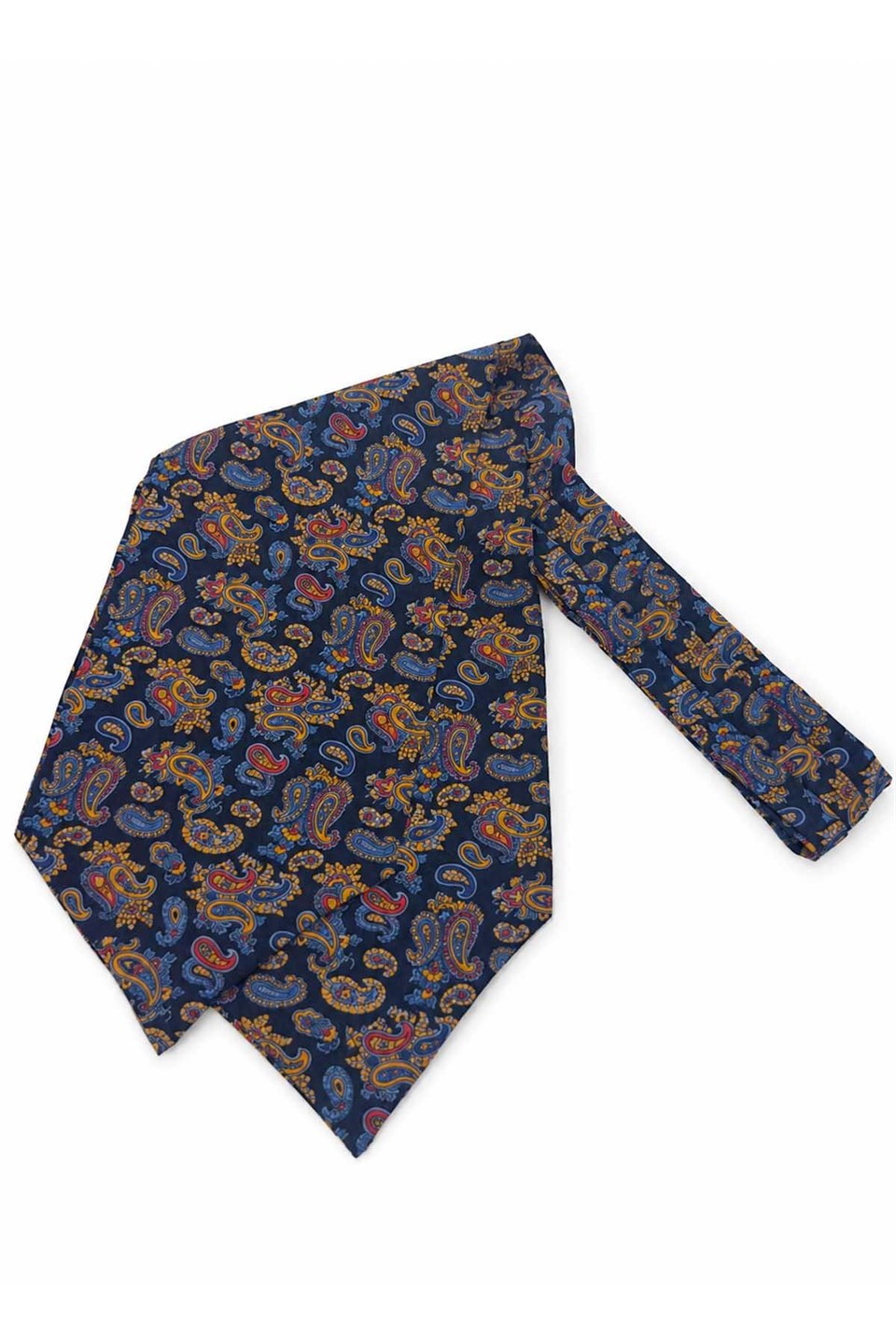 Lacivert Çok Renkli Şal Desen İtalyan İpek Ascot Kravat SAC126
