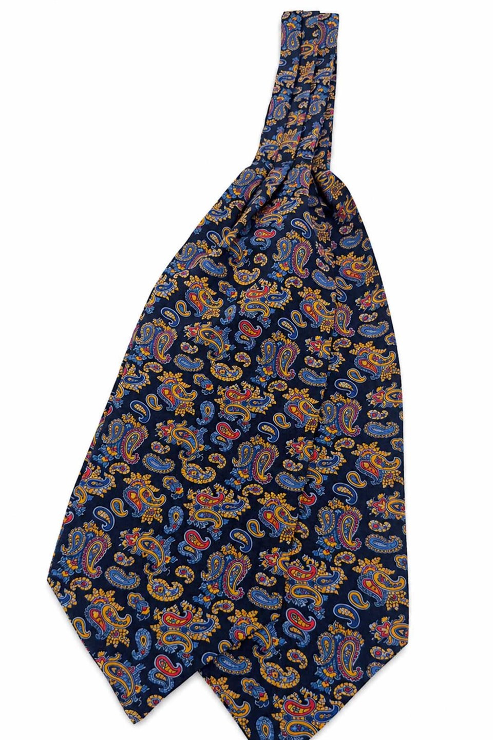 Lacivert Çok Renkli Şal Desen İtalyan İpek Ascot Kravat SAC126