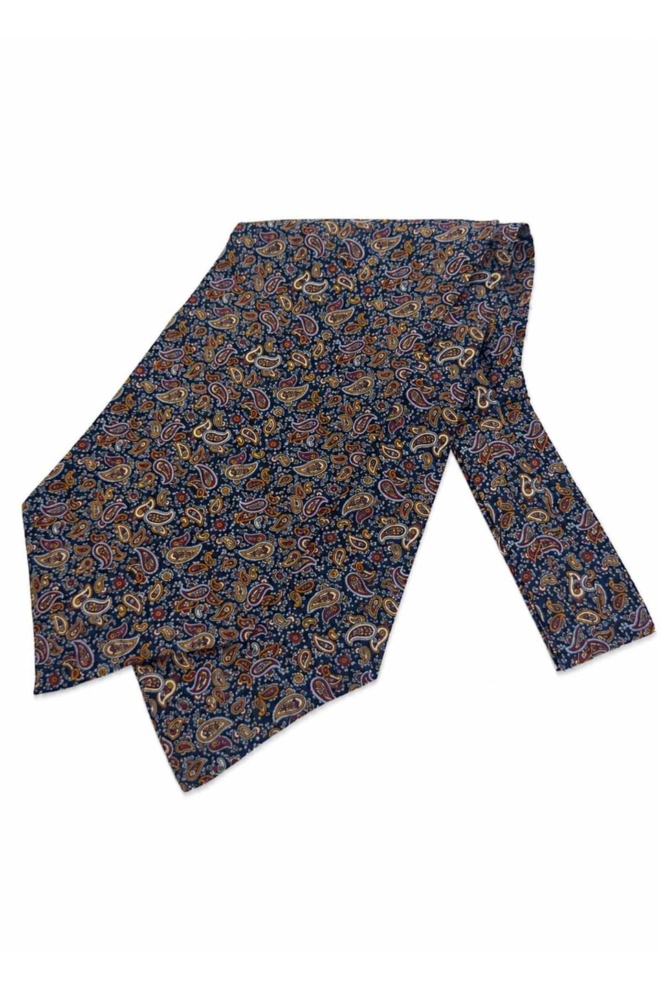 Lacivert Çok Renkli Şal Desen İtalyan İpek Ascot Kravat SAC131