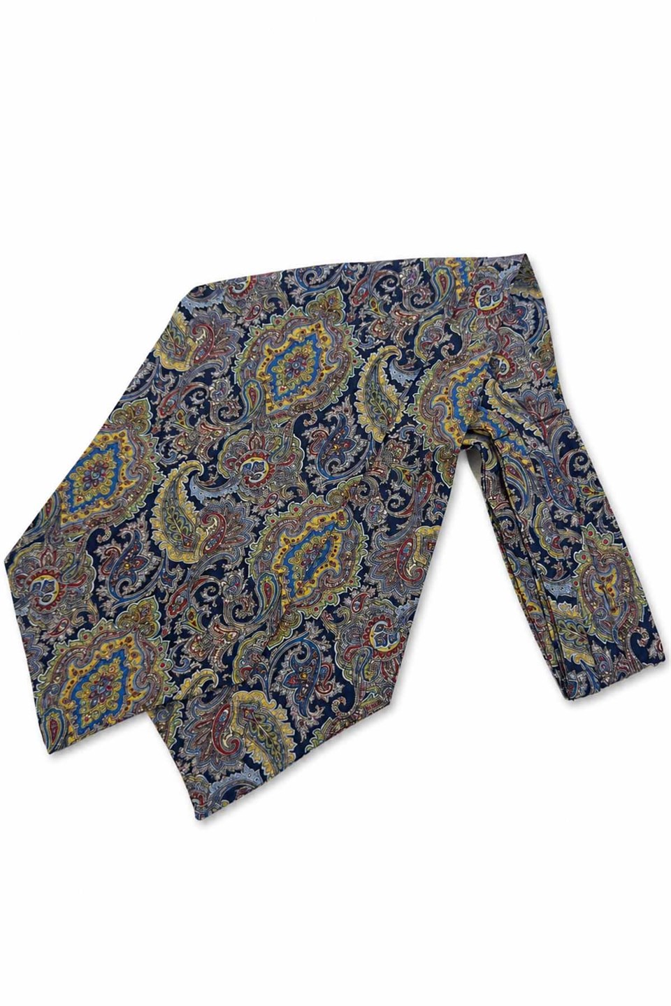 Lacivert Çok Renkli Şal Desen İtalyan İpek Ascot Kravat SAC111