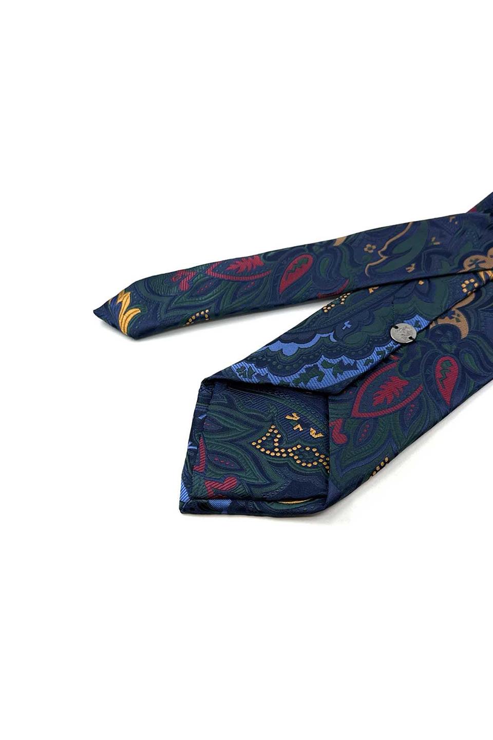 Lacivert - Çok Renkli Şal Desen Mendilli Klasik Kravat KK13317