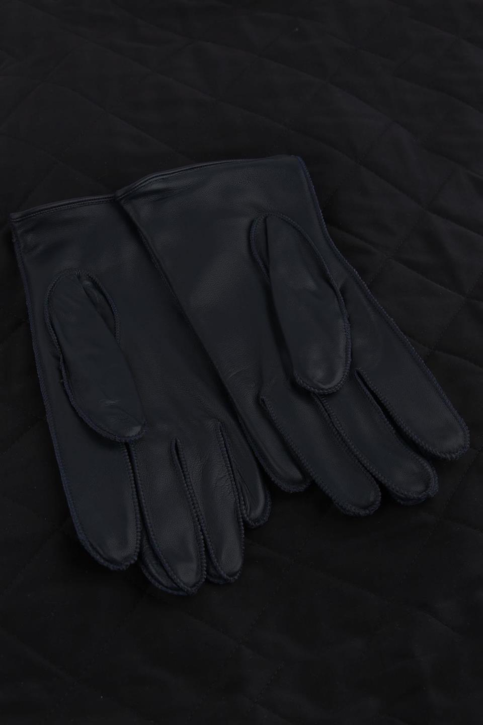 Lacivert Düz Hakiki Deri Erkek Eldiven EL37