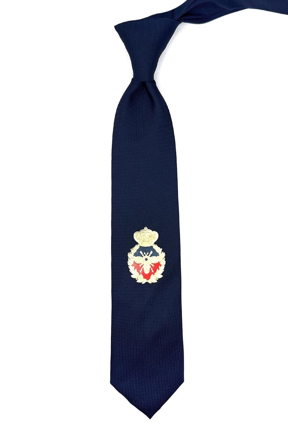 Lacivert Düz Kraliyet Arma Baskılı Kravat KK11701