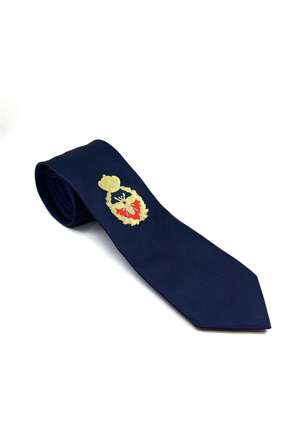 Lacivert Düz Kraliyet Arma Baskılı Kravat KK11701