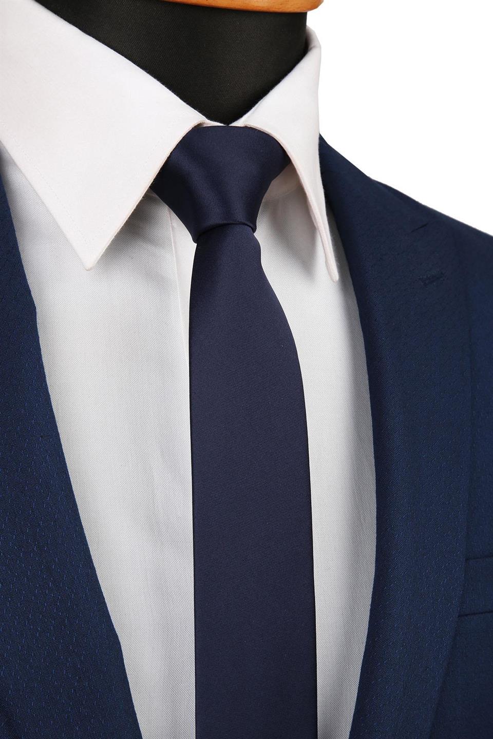 Lacivert Düz Mat Saten Çok İnce Kravat UST30