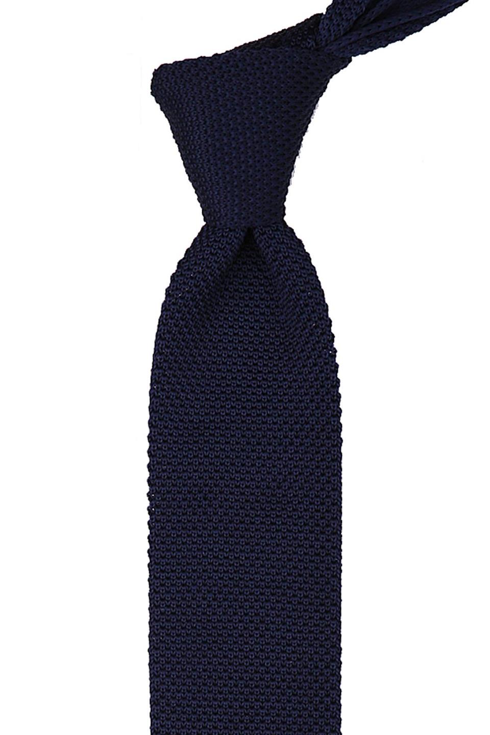 Lacivert Düz Sarı Detaylı Örgü Kravat 8228