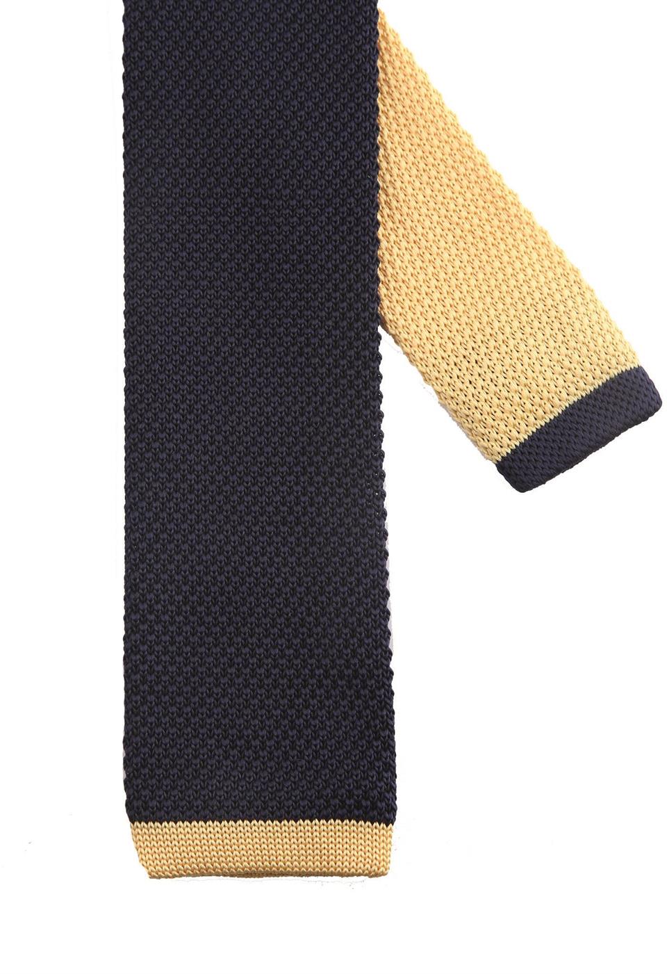 Lacivert Düz Sarı Detaylı Örgü Kravat 8228