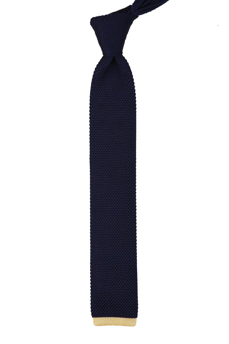 Lacivert Düz Sarı Detaylı Örgü Kravat 8228
