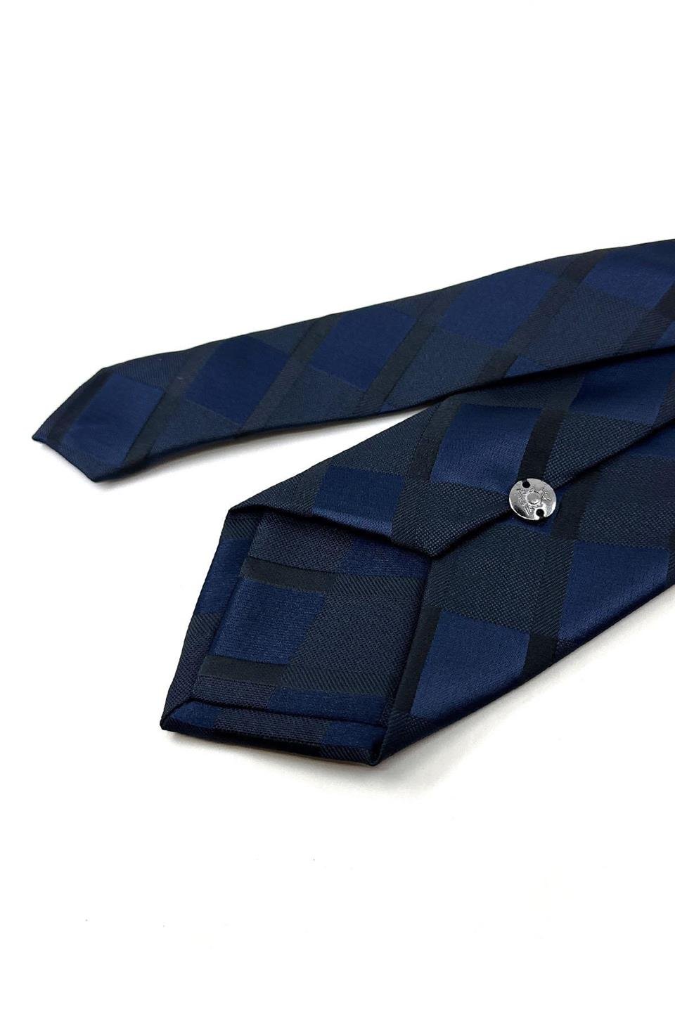 Lacivert Ekose Desen Mendilli Klasik Kravat KK11167