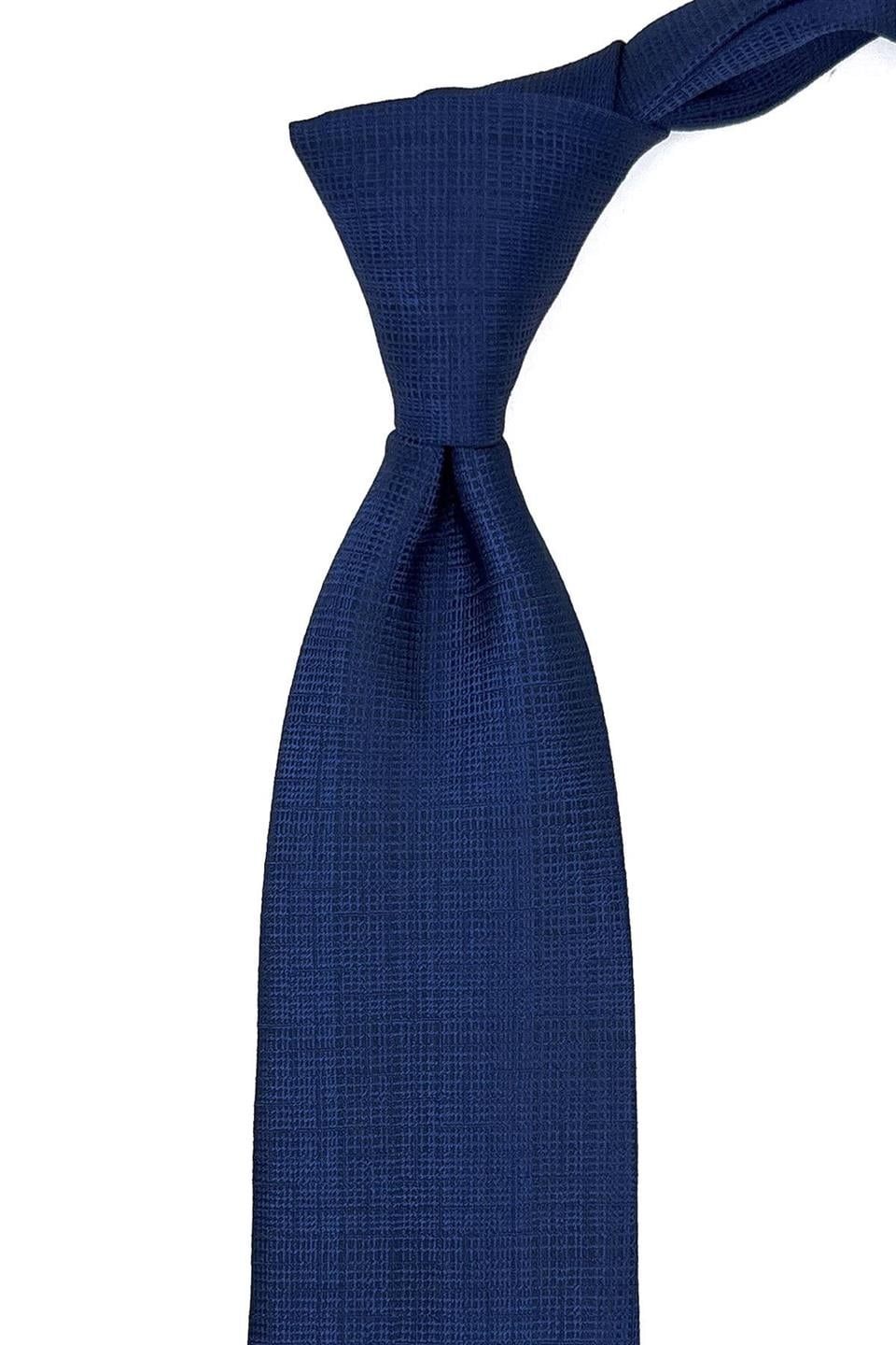 Lacivert Ekose Desen Mendilli Klasik Kravat KK11070