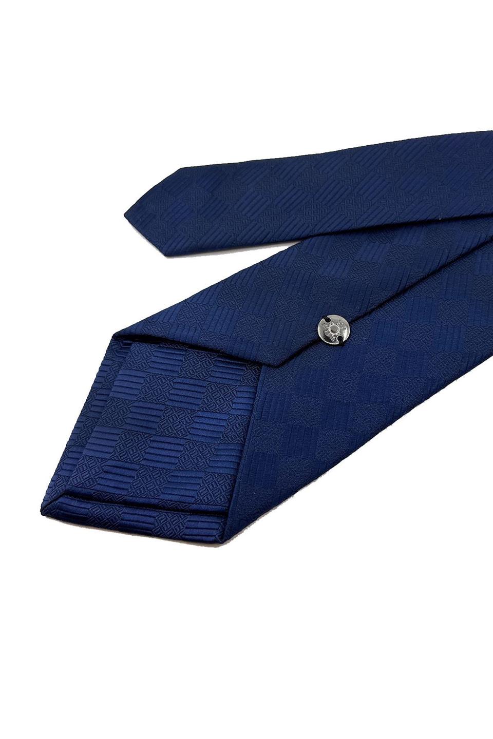 Lacivert Ekose Desen Mendilli Klasik Kravat KK11094