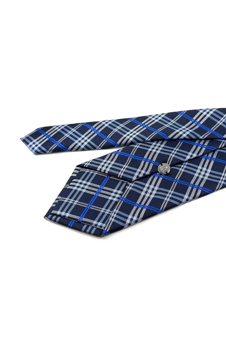 Lacivert Ekose Desen Mendilli Klasik Kravat KK13201