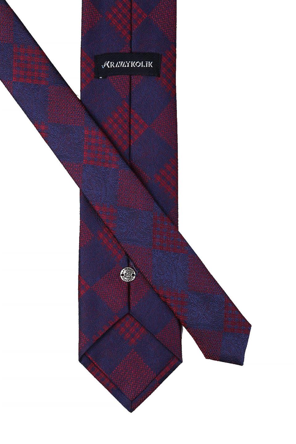 Lacivert Ekose Desen Mendilli Klasik Kravat KK10450