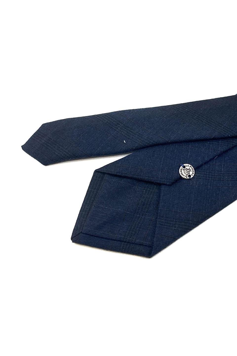 Lacivert Ekose Desen Mendilli Klasik Yün Kravat KK12135