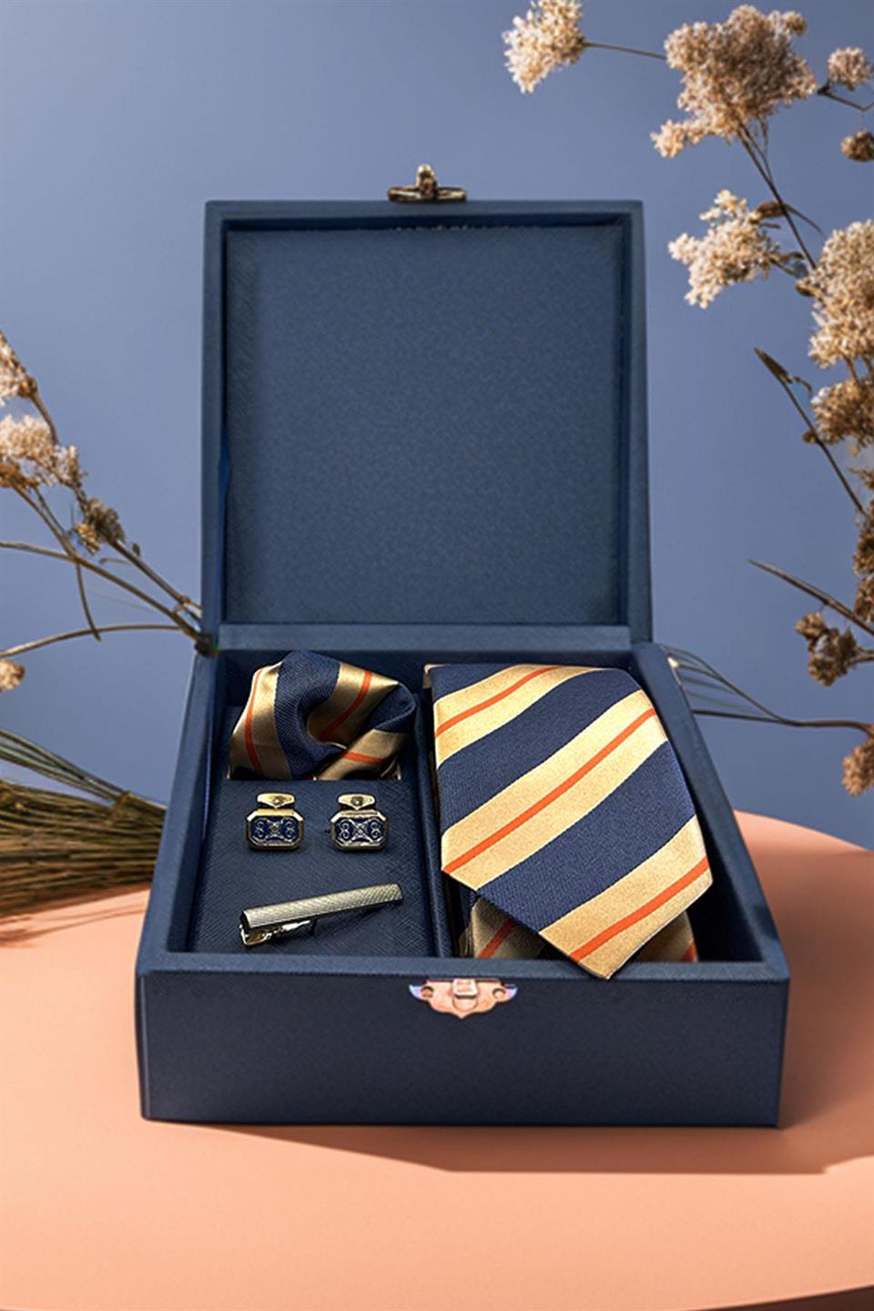 Lacivert Erkek Hediye Kutusu - Kravat Kol Düğmesi Kravat İğnesi KMK17