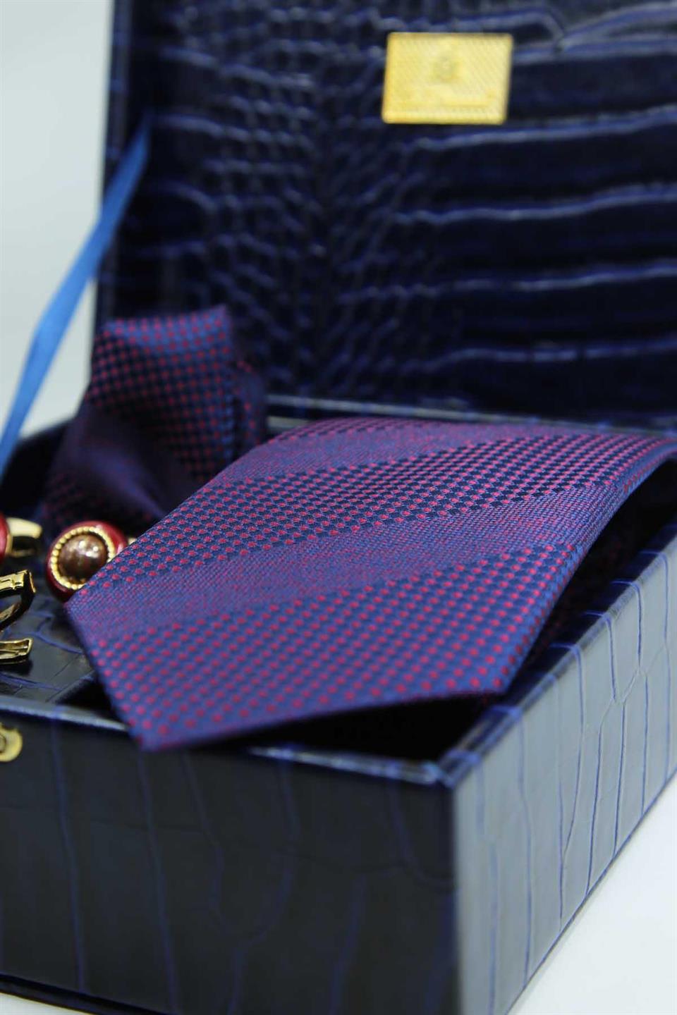 Lacivert Erkek Hediye Kutusu - Kravat Kol Düğmesi Kravat İğnesi KMK137