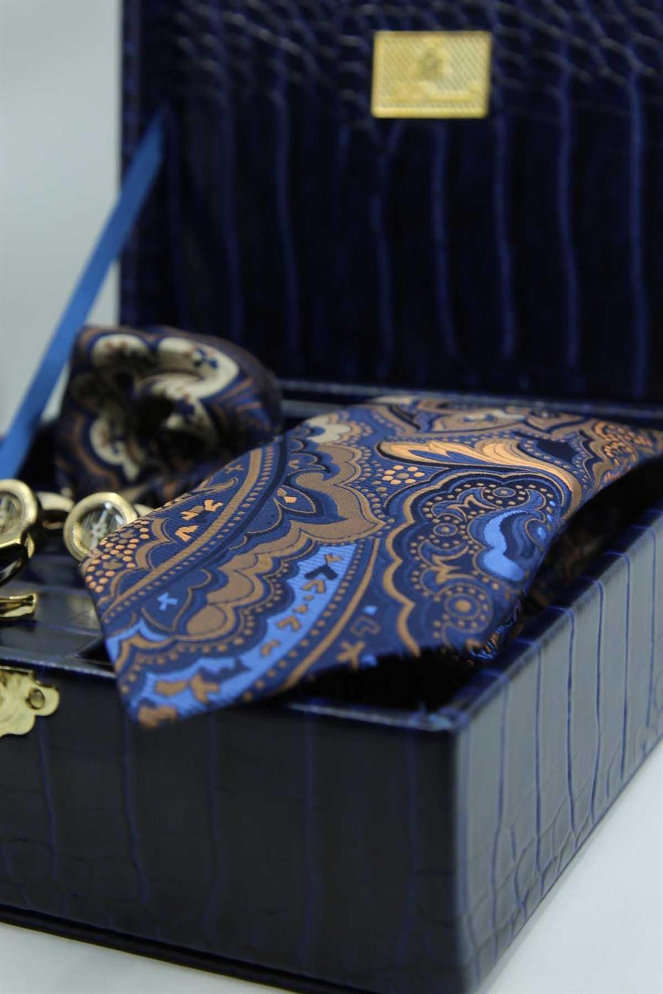 Lacivert Erkek Hediye Kutusu - Kravat Kol Düğmesi Kravat İğnesi KMK149