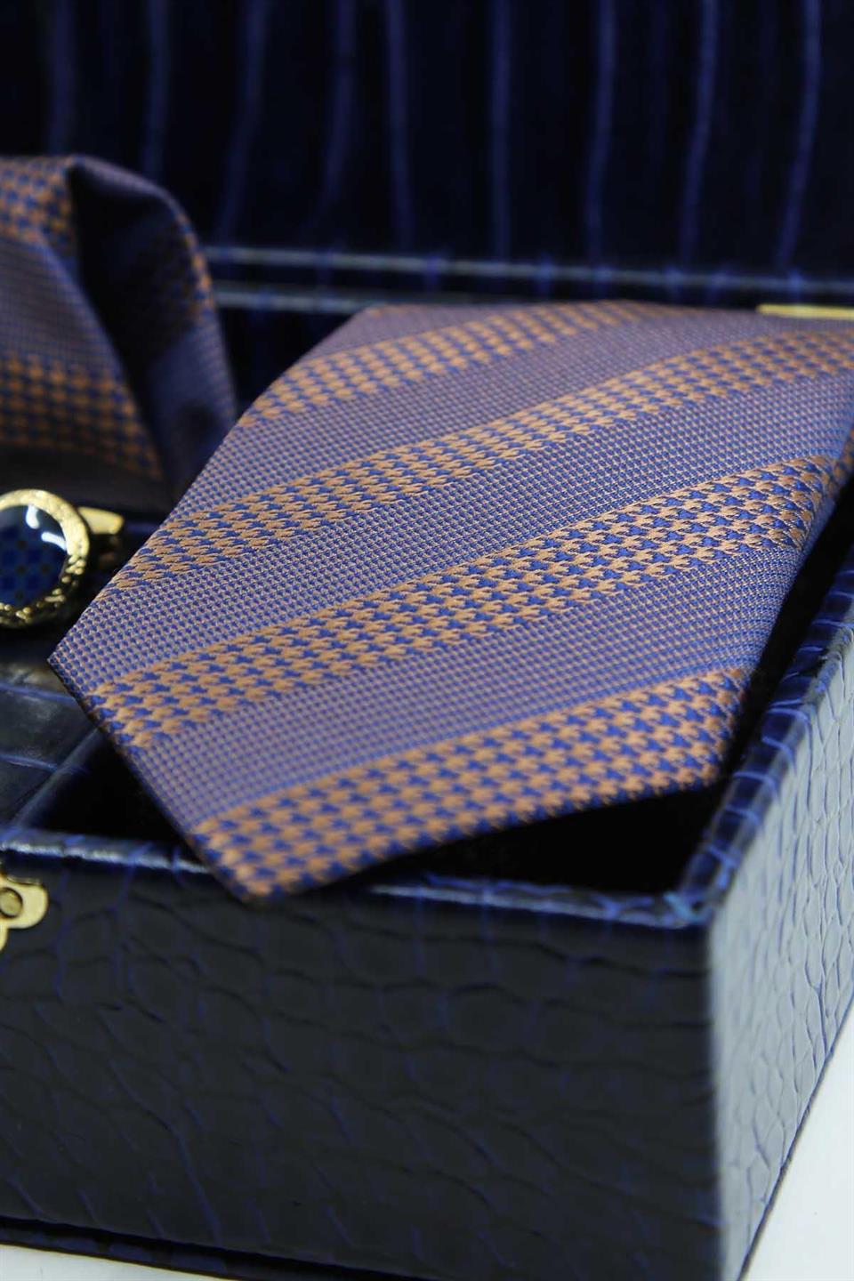 Lacivert Erkek Hediye Kutusu - Kravat Kol Düğmesi Kravat İğnesi KMK151