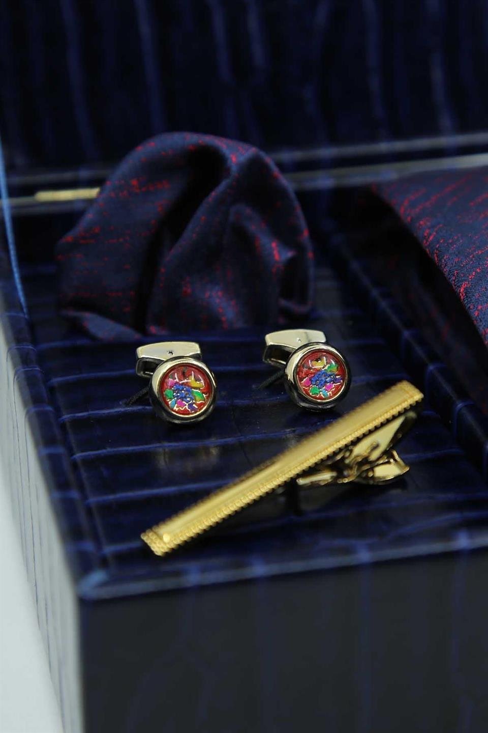 Lacivert Erkek Hediye Kutusu - Kravat Kol Düğmesi Kravat İğnesi KMK130