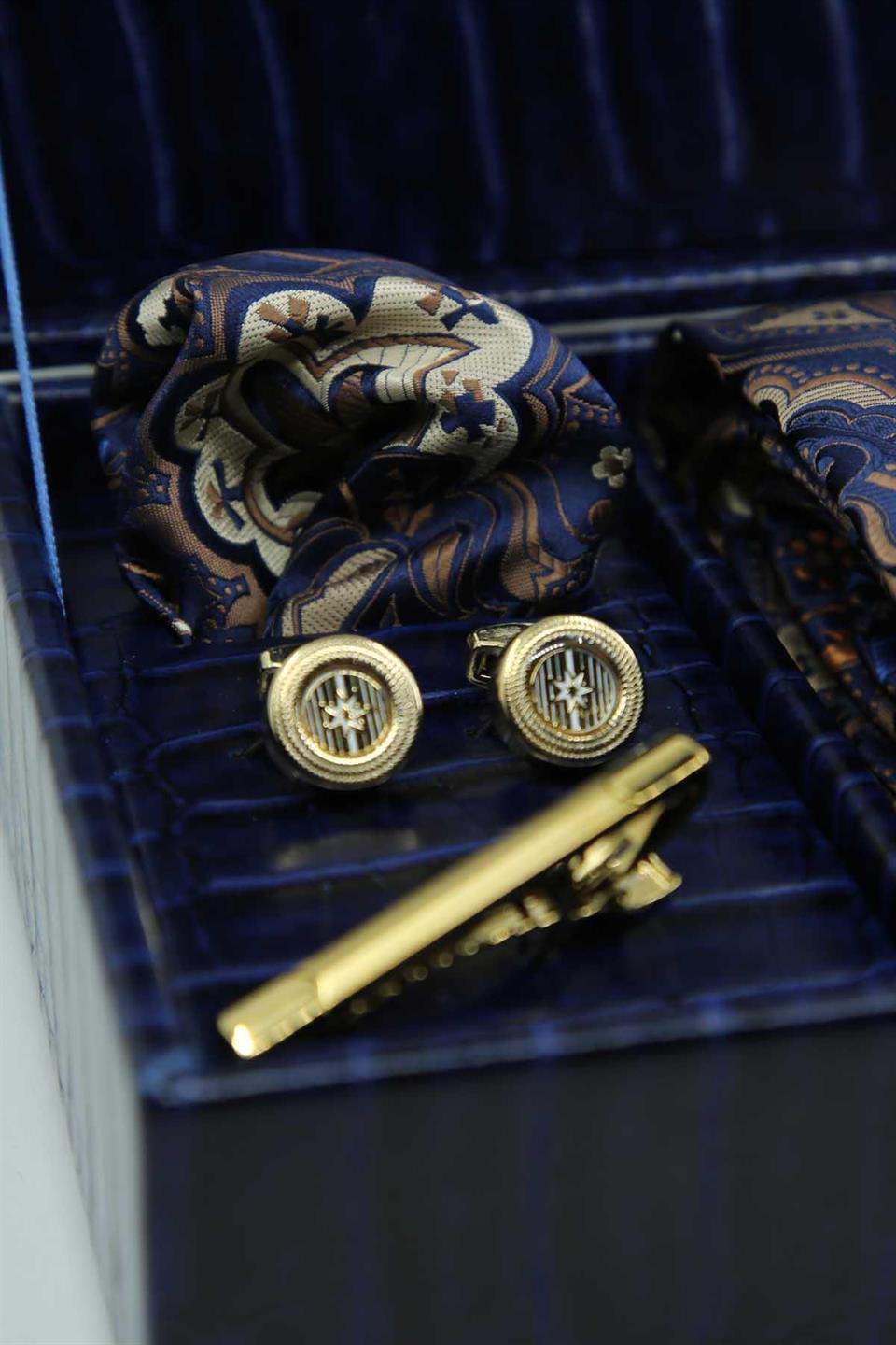 Lacivert Erkek Hediye Kutusu - Kravat Kol Düğmesi Kravat İğnesi KMK149