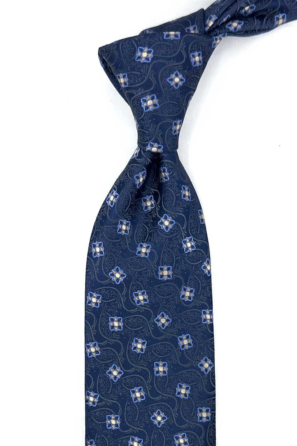 Lacivert Füme Motif Desen Mendilli Klasik Kravat KK13884