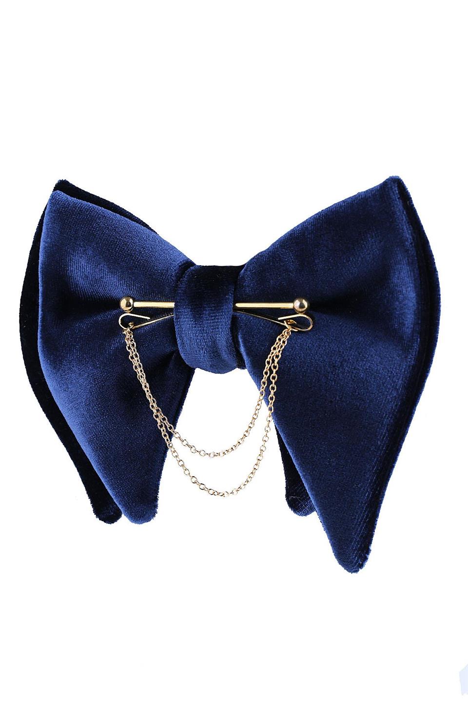 Lacivert Kadife Büyük Papyon Zincirli P1404