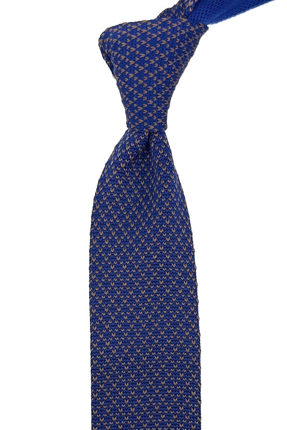 Lacivert - Kahve Baklava Desen Örgü Kravat ÖR8308