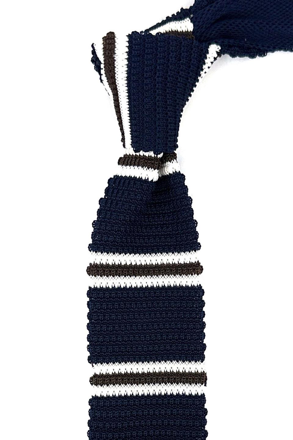 Lacivert - Kahve Çizgili Örgü Kravat ÖR8370