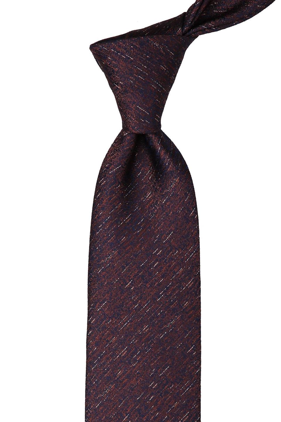 Lacivert - Kahve Kum Desen Mendilli Klasik Kravat KK10041