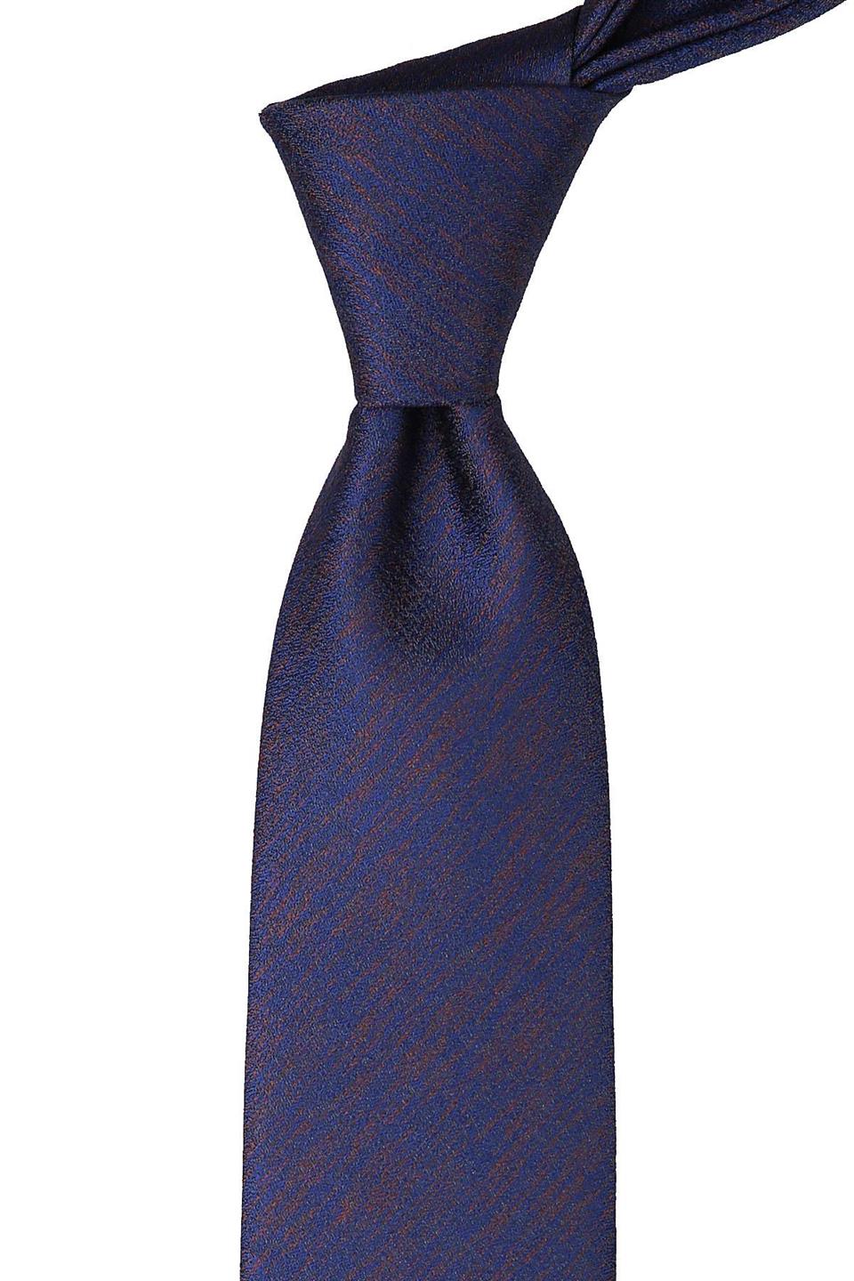 Lacivert - Kahve Kum Desen Mendilli Klasik Kravat KK9444