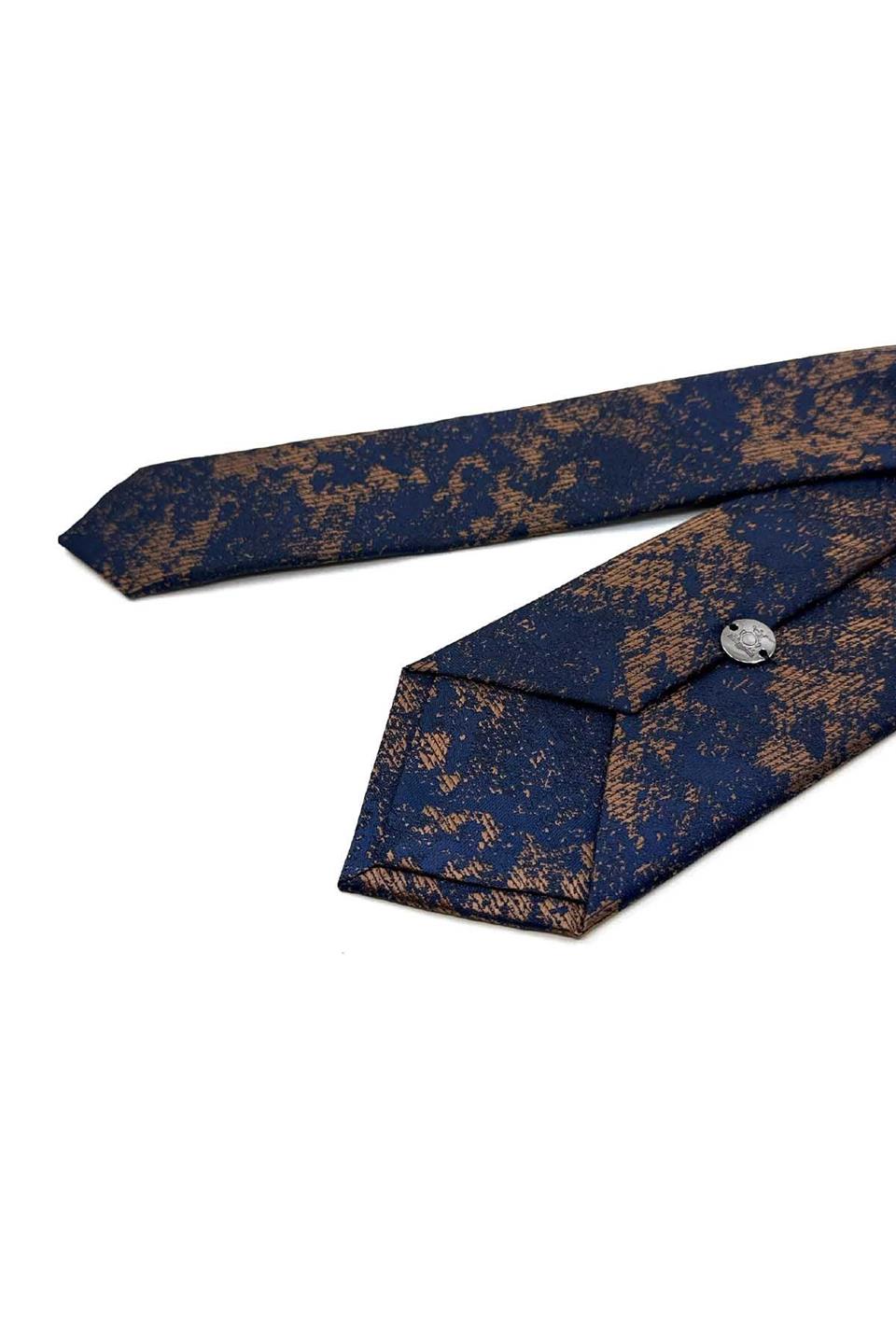 Lacivert - Kahve Motif Desen İnce Kravat SK8072