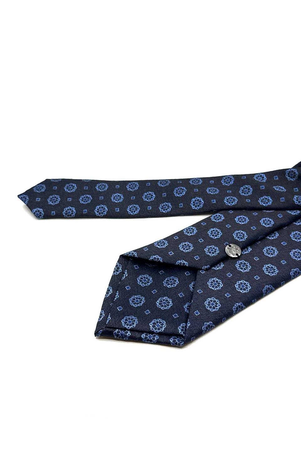 Lacivert - Kahve Motif Desen Mendilli Klasik Kravat KK12904