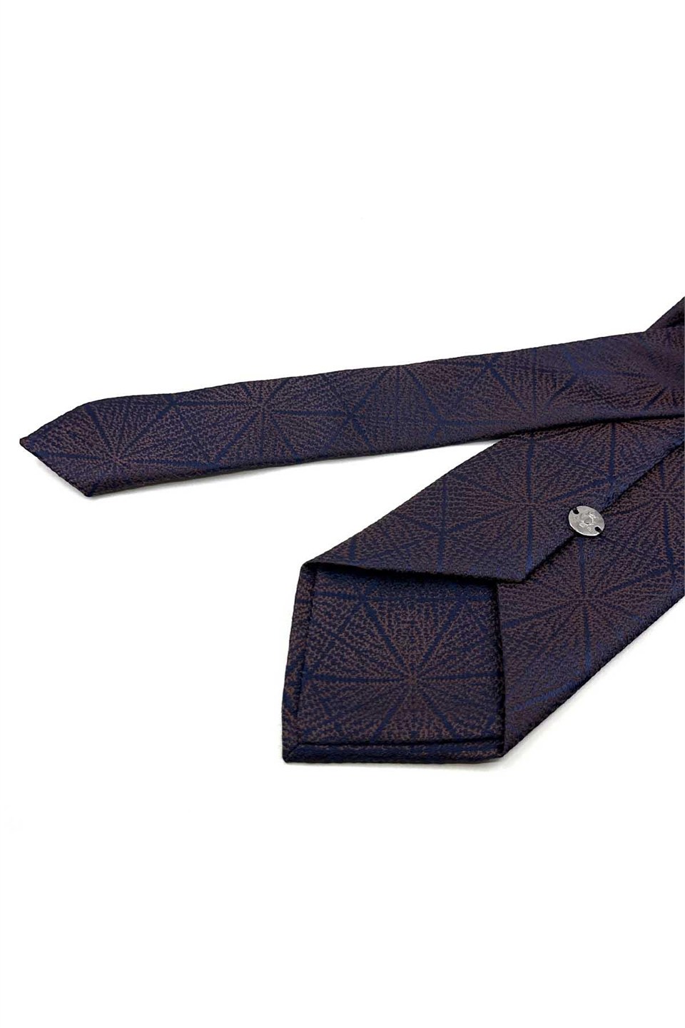 Lacivert Kahve Motif Desen Mendilli Klasik Kravat KK14149