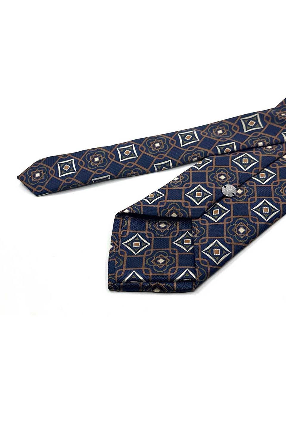 Lacivert Kahve Motif Desen Mendilli Klasik Kravat KK13766