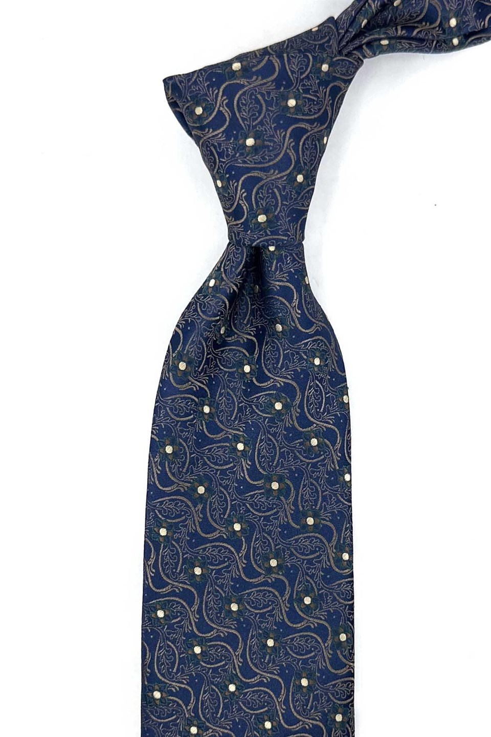 Lacivert Kahve Motif Desen Mendilli Klasik Kravat KK13886