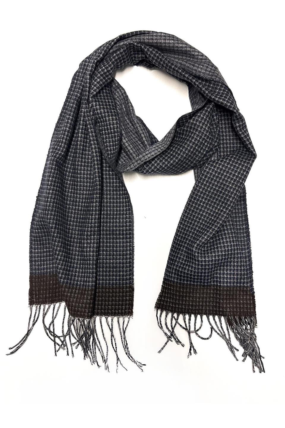 Lacivert - Kahve Nokta Desen Erkek Kaşkol K408