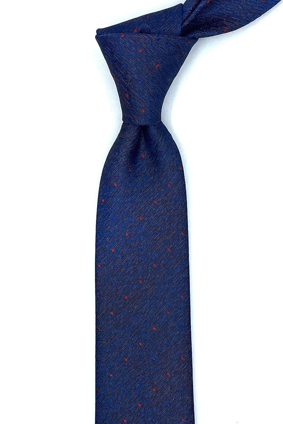 Lacivert - Kahve Nokta Desen İnce Kravat SK7646