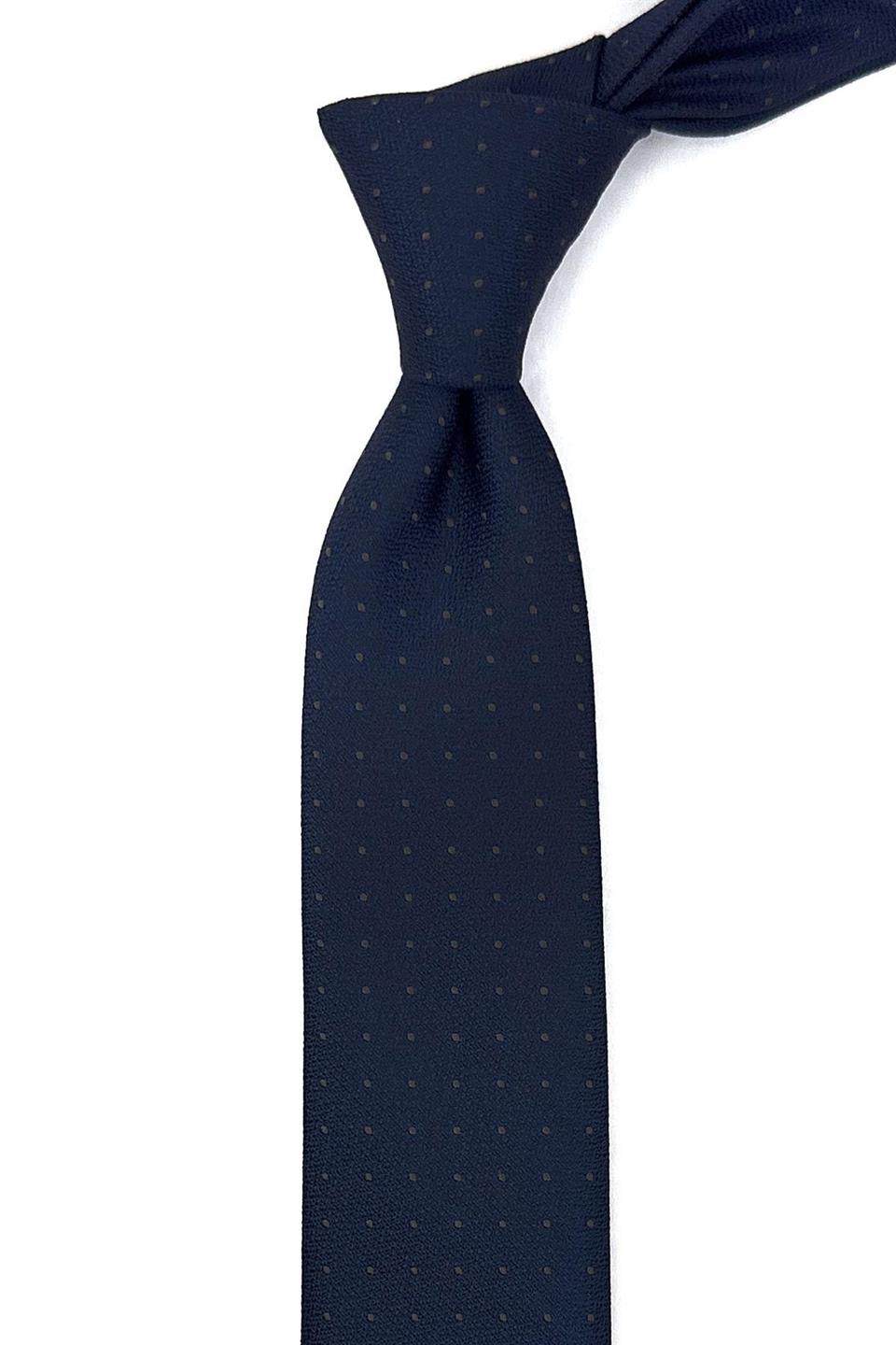 Lacivert Kahve Nokta Desen İnce Kravat SK7755