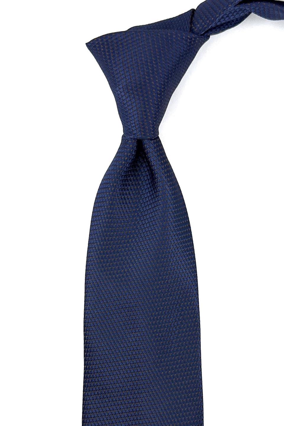 Lacivert - Kahve Nokta Desen Mendilli Klasik Kravat KK11146