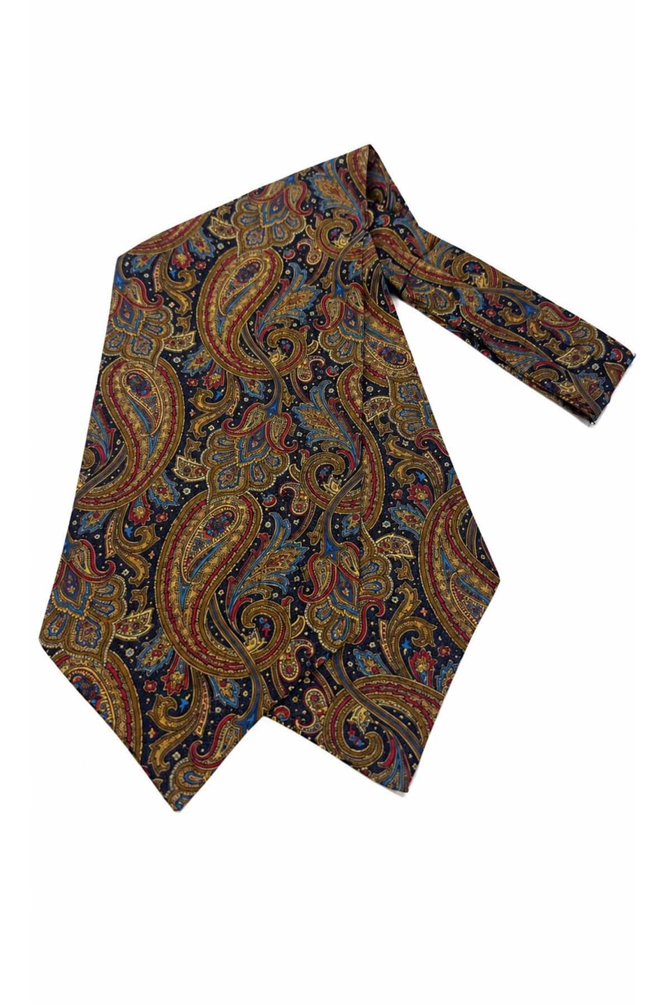 Lacivert Kahve Şal Desen İtalyan İpek Ascot Kravat SAC84