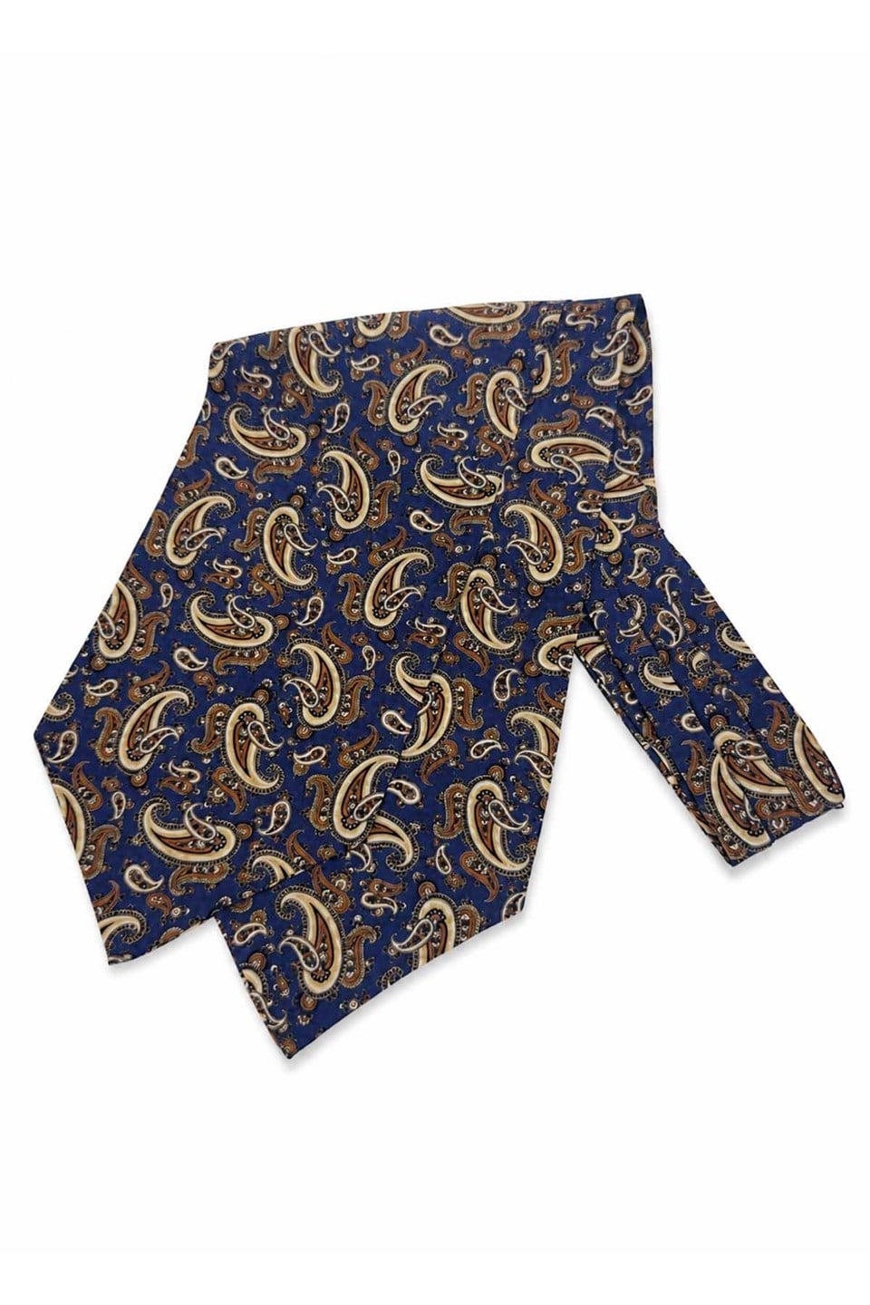 Lacivert Kahve Şal Desen İtalyan İpek Ascot Kravat SAC150