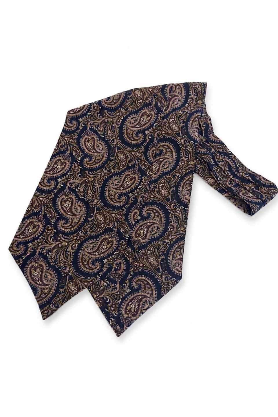 Lacivert Kahve Şal Desen İtalyan İpek Ascot Kravat SAC152
